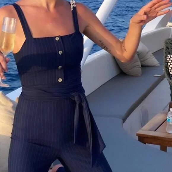 STAUD Boats At The Dock Deep Ocean Blue Buttoned Jumpsuit - Picture 11 of 15